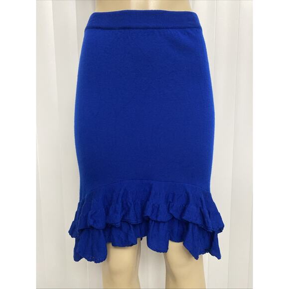 Moschino Couture Wool Skirt Knit Tiered Ruffled Royal Blue Knee Length 10 M - Picture 4 of 10